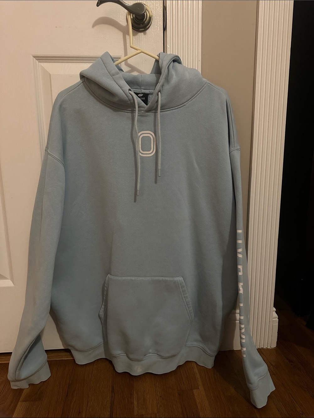 Overtime Mens Light Blue Pullover Hoodie with Front Pocket